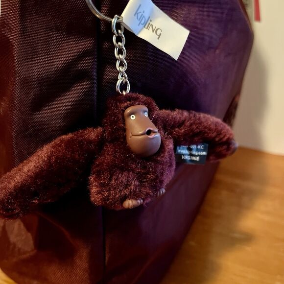 Kipling Isidora Shoulder Bag KI9290 Intense Maroon Monkey Keychain Cognac $109 - Picture 3 of 12